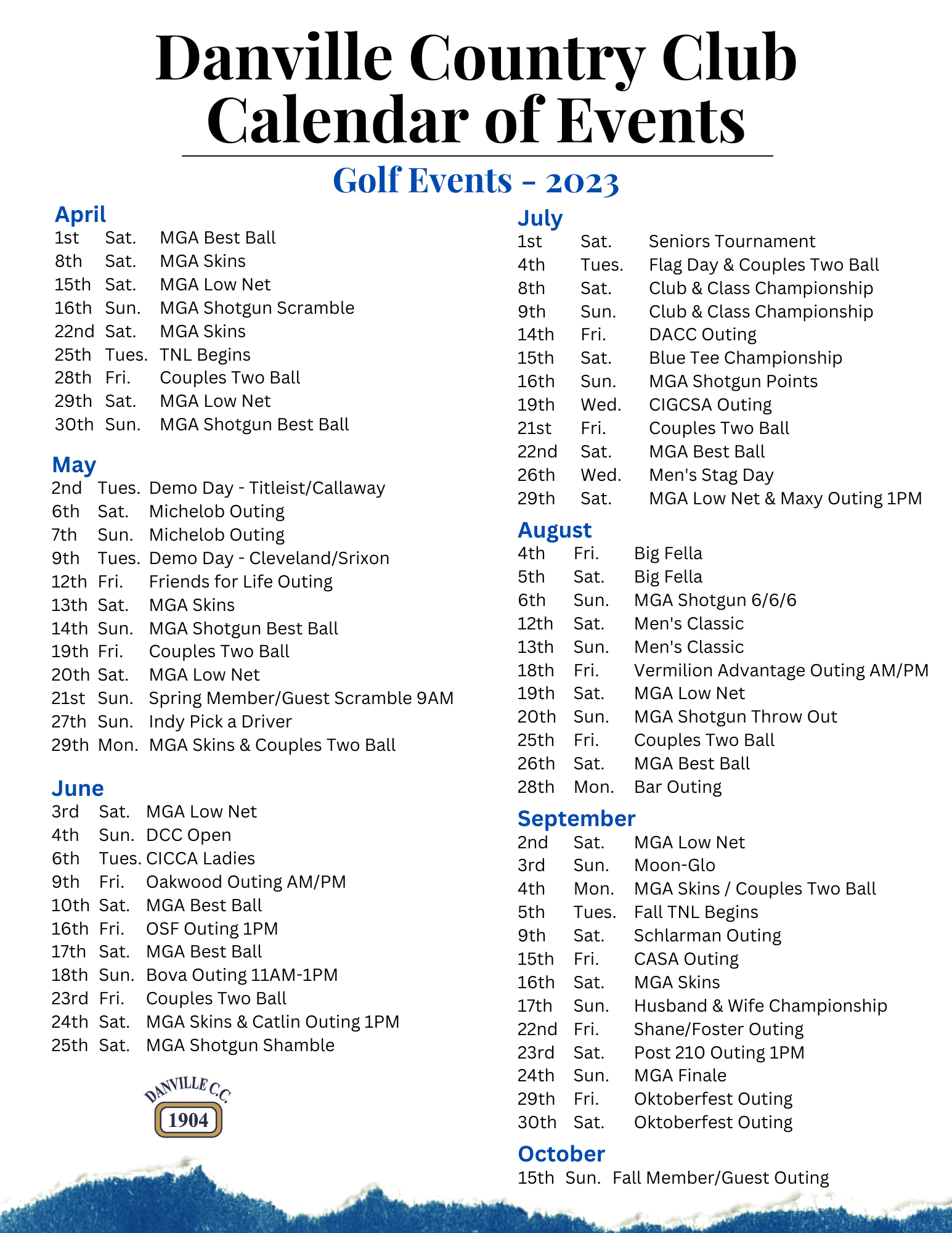 Calendar of Events Danville Country Club